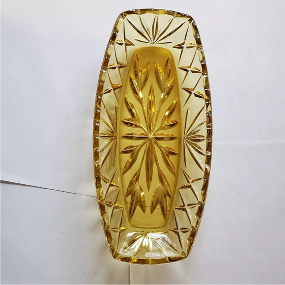 Vintage Hazel-Atlas Amber/Yellow Glass Relish, Butter, Food Serving Dish - Picture 4 of 5